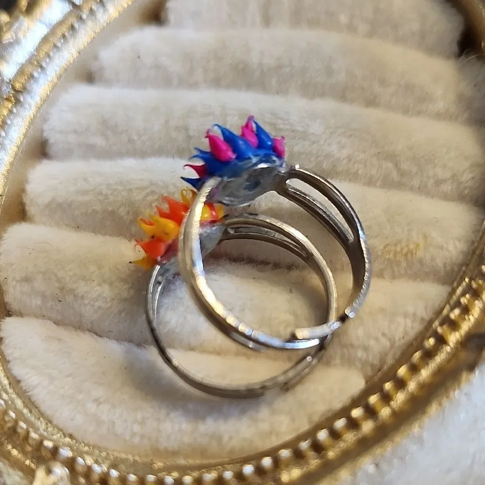 Vintage Colorful Spiky Rubber Rings Set 90s Size 5 Adjustable